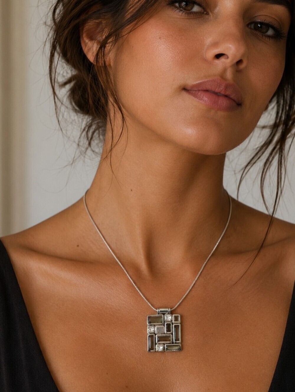 BRIGHTON Times Square Modern Silver Geometric Snake Chain Necklace